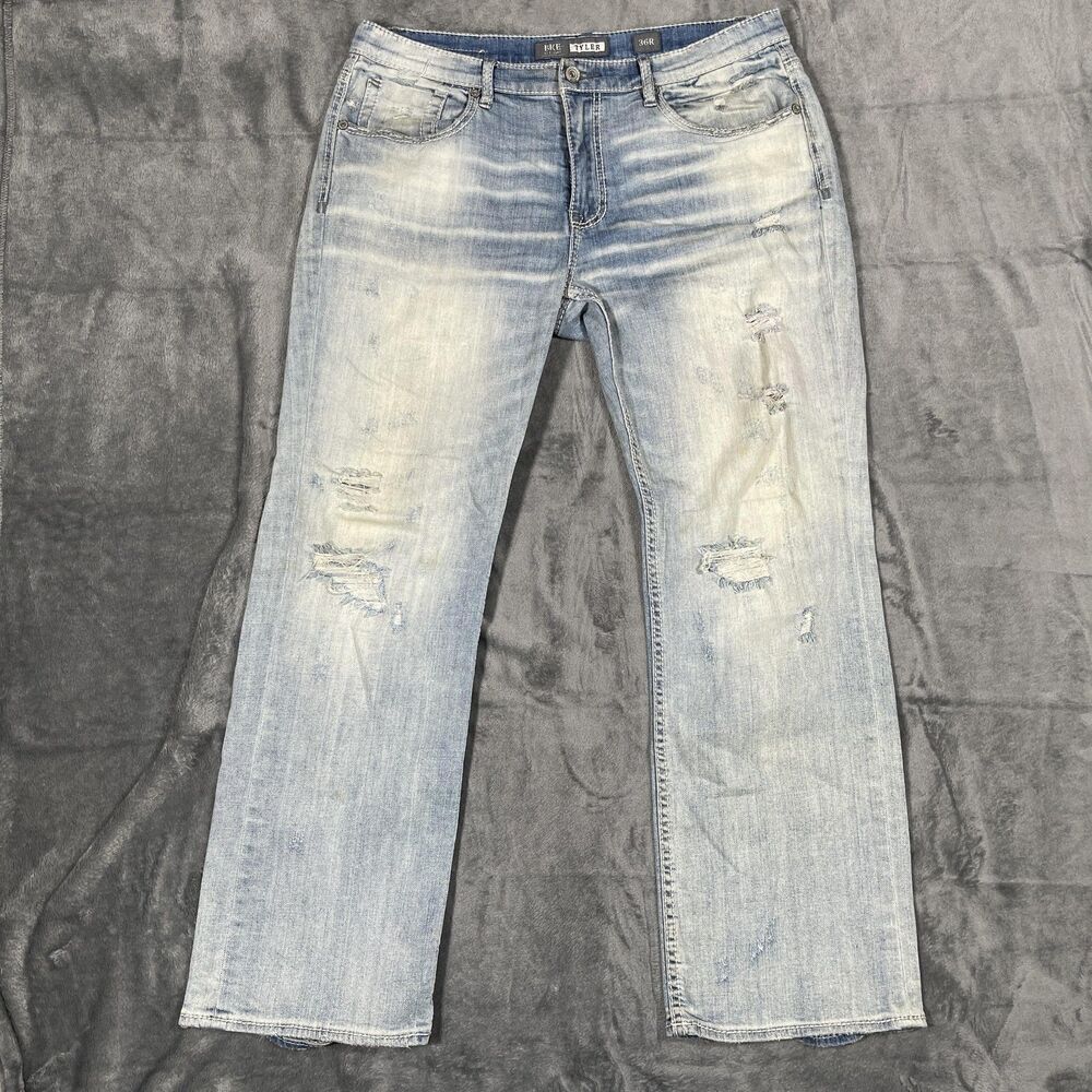 BKE Tyler Bootleg Jeans Mens 36x30 Blue Light Wash Relaxed Denim